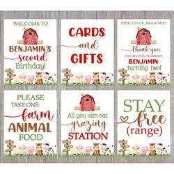 editable farm party signs, farmer birthday signs, farm birthday poster, 2nd birthday poster, oink cluck baa moo, 8x10