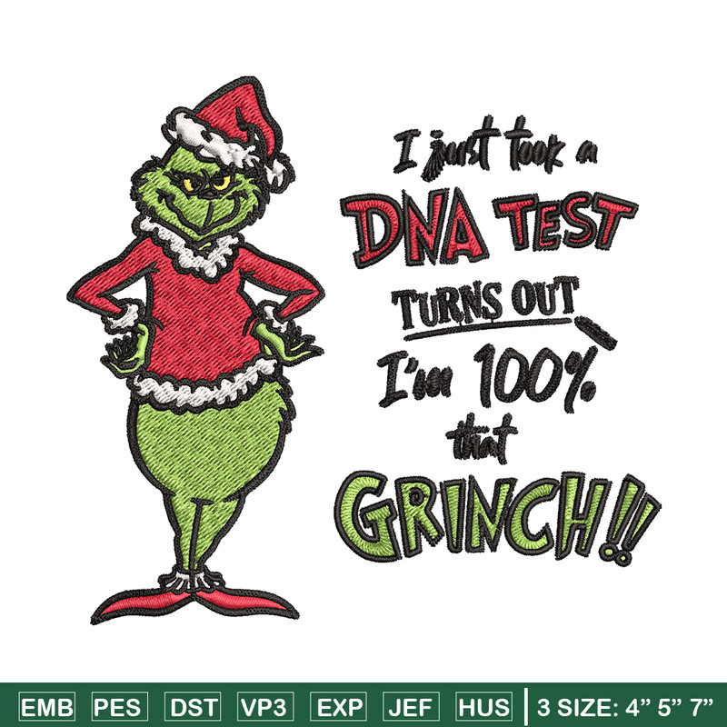 I Just Took A DNA Test Grinch Embroidery design, Grinch christmas Embroidery, Grinch design, Instant download..jpg