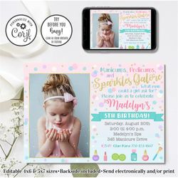 editable spa invitation, spa birthday invitation, spa day, manicure and pedicures, 4x6 & 5x7