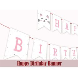 cat birthday banner cat decoration kitten bunting kitty decor kitty cat birthday party kitten flag cat garland printable