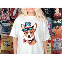 Patriotic Corgi Dog Fourth of July 4th Hat Sunglasses PNG  America Flag USA Sublimation Digital Design Download Graphic