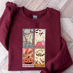 halloween tarot card sweatshirt png, tarot card halloween sweater, retro halloween ghost tarot card sweatshirt png, tren