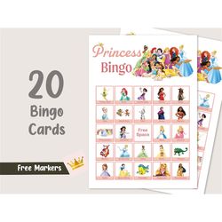 princess bingo 20 cards princess games princess party games princess birthday games princess activity girl instant digit