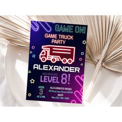 game truck birthday invitation video game truck party invitation gaming truck invite kids gamer bus trailer editable ins