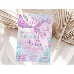 mermaid birthday invitation mermaid invitation mermaid party invitation girl under the sea invitation pink editable inst
