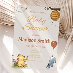 Winnie The Pooh Baby Shower Invitation Classic Winnie The Pooh Gender Neutral Baby Shower Party Vintage Pooh Bear Piglet