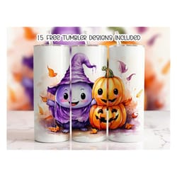 cute halloween pumpkin tumbler wrap, 20 oz skinny tumbler sublimation design, digital download, straight & tumbler wrap