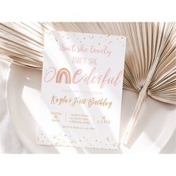 onederful invitation rainbow 1st birthday invitation girl boho first birthday invite pink gold editable instant download