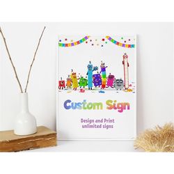 numberblocks custom sign numberblocks party signs number blocks birthday sign numberblock custom text decoration editabl