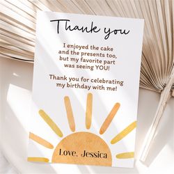 first trip around the sun thank you card 1st trip around the sun thank you note first birthday party one year girl note