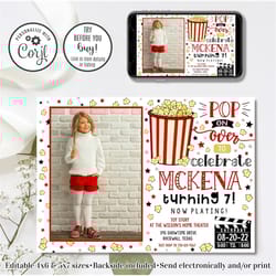 editable movie invitation, movie birthday invitation, movie theater invitation, home theater invite, 4x6 & 5x7