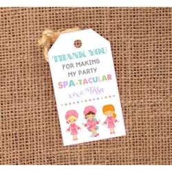 editable spa tag, spa party favor tags, spa birthday party, template