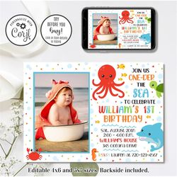 editable under the sea invitation, under the sea birthday invitation, one-der the sea, 4x6 & 5x7