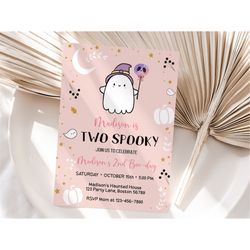 halloween second birthday invitation two spooky birthday invite girl 2nd birthday party invite october editable instant