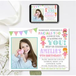 editable spa invitation, spa birthday invitation, manicure pedicure invitation, 4x6 & 5x7