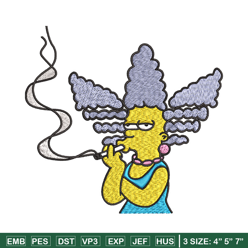 Marge Simpson Smoking Embroidery design, Marge Simpson Embroidery, cartoon design, Embroidery File, Digital download..jpg