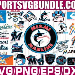 bundle 28 files miami marlins baseball team svg, miami marlins svg, mlb team  svg, mlb svg, png, dxf, eps, jpg