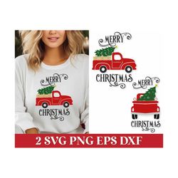 merry christmas red truck svg, christmas farmhouse truck svg, merry christmas 2023 svg, vintage christmas red truck svg, christmas tree svg