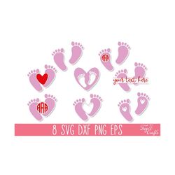 Baby Feet SVG, Baby Feet Clipart, Baby Foot Print Heart Svg, Baby Feet Monogram Svg, Baby Shower Svg, Newborn Footprint Svg, Baby Monogram