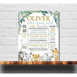 editable safari milestone, wild one milestone, two wild milestone, jungle animals chalkboard sign, any age, 8x10 16x20