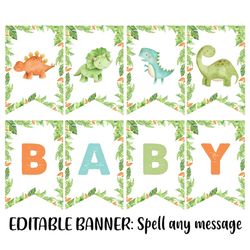 Editable Dinosaur Baby Shower Banner, Dinosaur Banner, Dinosaur Decor, Template