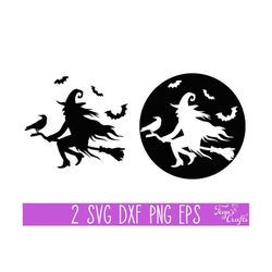 halloween witch svg, halloween witch shirt png, flying witch broom svg, witch moon svg, spooky vibes svg, witch silhouette cricut, bats svg