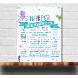 editable under the sea milestone, one-der the sea chalkboard sign, under the sea poster, 8x10 & 16x20