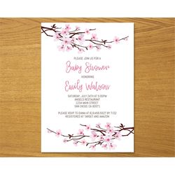 Cherry Blossom Baby Shower Invitations Template/Japanese Baby Shower Invitations/Corjl Template/Pink Floral Baby Shower