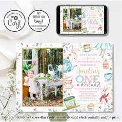 editable onederland birthday invitation, alice in wonderland invitation, 1st birthday invitation, onederland invitation,