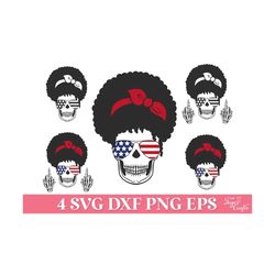 4th july messy bun afro svg, afro messy bun skull svg, afro diva svg, afro messy bun skull svg, black woman 4th of july, melanin svg cricut