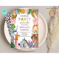 editable party animals birthday invitation leopard print safari animal birthday animal party decor invitation leopard pr