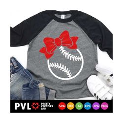 baseball with bow svg, baseball svg, dxf, eps, png, girl baseball cut files, cheer sister shirt design, proud sister svg, silhouette, cricut