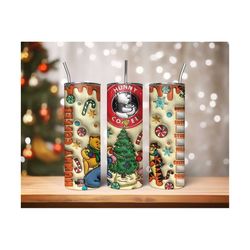 3d inflated winnie the pooh christmas tumbler wrap, 3d christmas tumbler, 3d winnie inflated tumbler wrap, 3d puffy bear tumbler wrap
