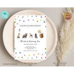 Editable Party Animals Birthday Invitation, Calling all party Animal Birthday invitation, Safari party theme, Forest ani