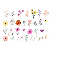 35 watercolor floral elements collection bundle, watercolor flower, watercolor clipart, digital planner elements, instan