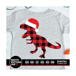 christmas dinosaur svg, buffalo plaid dino svg, santa t-rex svg, kids xmas svg, dxf, eps, png, funny holiday cut files, silhouette, cricut
