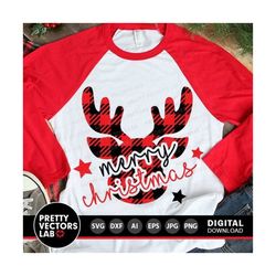 merry christmas svg, buffalo plaid reindeer svg, christmas svg, dxf, eps, png, holiday cut files, xmas svg, deer clipart, silhouette, cricut