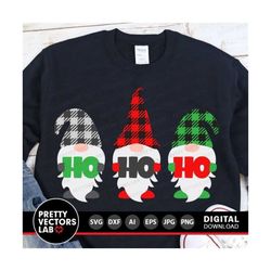plaid gnomes svg, christmas svg, christmas gnomes svg dxf eps png, buffalo plaid svg, holiday cut files, ho ho ho clipart, silhouette cricut