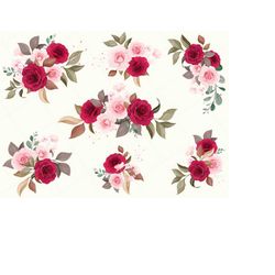 roses flowers clipart, set of watercolor floral, wedding, individual png files, watercolor floral decorations clipart