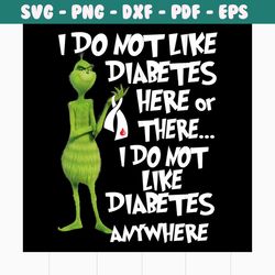 i dont like diabetes here or there i do not like diabetes anywhere svg, trending svg, grinch svg, grinchy green svg, fun