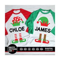 christmas elf svg, kids christmas cut files, boy & girl svg, elf monogram svg, funny elf clipart, xmas svg, dxf, eps, png, silhouette cricut