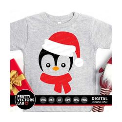 Christmas Penguin Svg, Penguin Face Svg, Santa Hat Svg, Kids Cut Files, Winter Svg, Dxf, Eps, Png, Baby Clipart, Xmas Svg, Silhouette Cricut