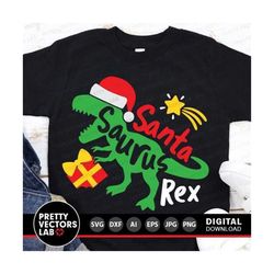 christmas dinosaur svg, santasaurus rex svg, santa t-rex svg dxf eps png, holiday dino cut files, kids shirt svg, winter, silhouette, cricut