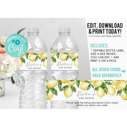 EDITABLE Lemon Bottle Label, Baby Shower Lemonade Water labels, Bridal shower Printable 1st Birthday Template Printable