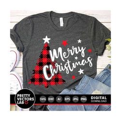 merry christmas svg, buffalo plaid christmas tree svg, holiday quote svg dxf eps png, farmhouse sign svg, winter clipart, silhouette, cricut