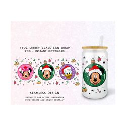 christmas 16oz libbey can cartoon png, 16oz glass can wrap,mouse and friend 16oz libbey can glass,christmas tumbler wrap,full glass can wrap