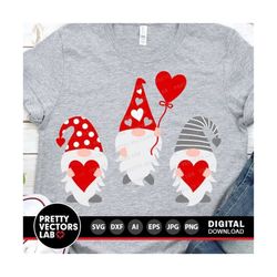 three gnomes holding hearts svg, valentine's day cut files, gnomes svg dxf eps png, valentine clipart, girls shirt design, silhouette cricut