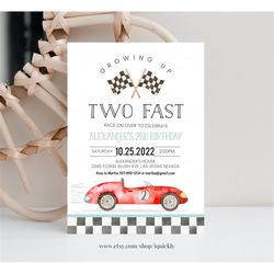 editable two fast birthday invitation race car 2nd birthday invite racing car vintage racecar printable template instant