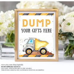 Construction party sign, Dump Gifts Here Sign, Construction table sign printable, Construction Birthday decorations, Ins
