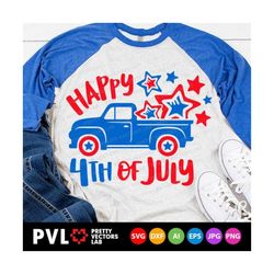 Happy 4th of July Svg, Patriotic Truck Cut Files, American Truck Svg, Dxf, Eps, Png, Kids Svg, USA Clip Art, America Svg, Silhouette, Cricut